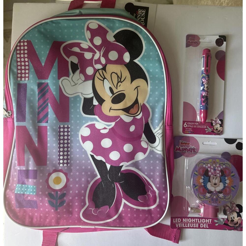 Minnie Mouse Pink Backpack Adjustable Straps, Minnie Mouse Ink Pen & Night Light